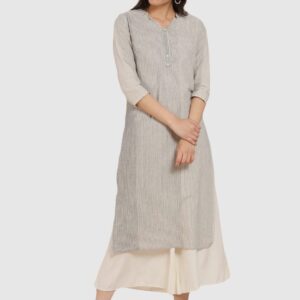 IMARA  Women Striped Cotton Silk Straight Kurta