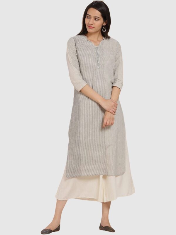 IMARA  Women Striped Cotton Silk Straight Kurta