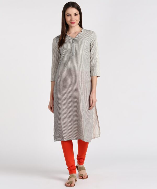 IMARA  Women Striped Cotton Silk Straight Kurta