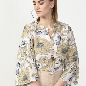 Miss Bennett Women Off-White Printed Blouson Top