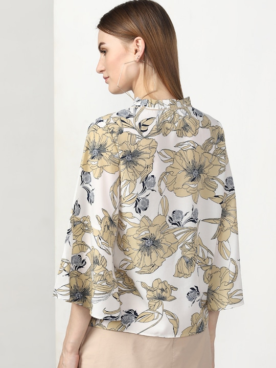 Miss Bennett Women Off-White Printed Blouson Top