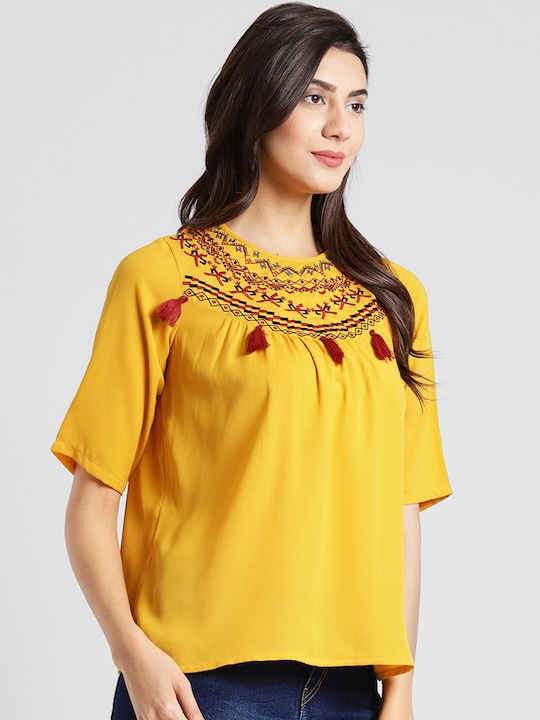 plusS Women Embroidered Solid Top