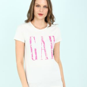 GAP Printed Women Round Neck White T-Shirt