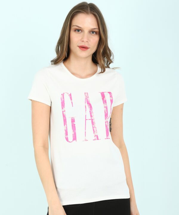 GAP Printed Women Round Neck White T-Shirt