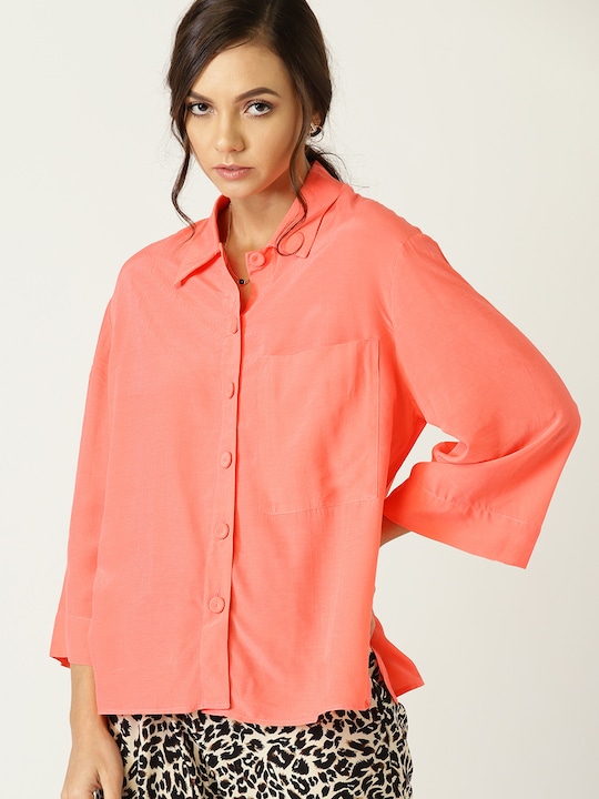 MANGO Women Boxy Fit Solid Casual Shirt