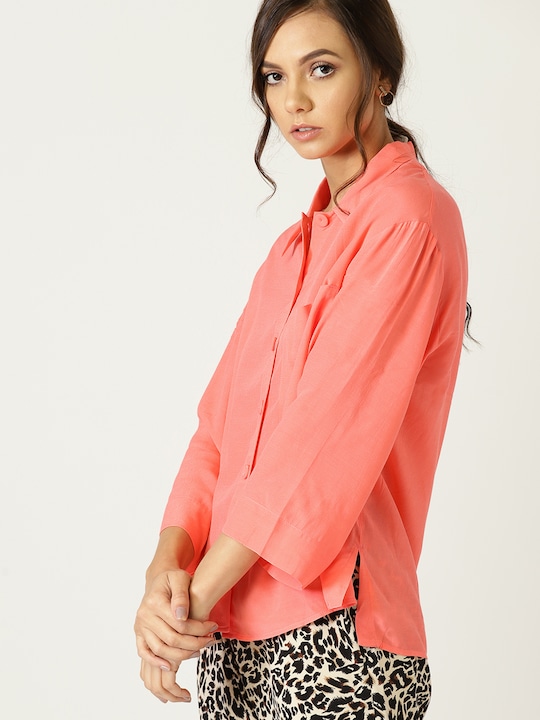 MANGO Women Boxy Fit Solid Casual Shirt