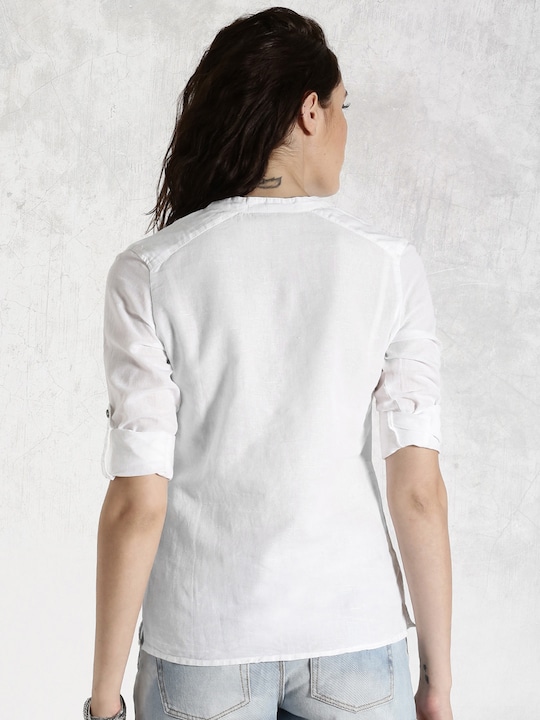 Roadster Pure Cotton Top With Roll-Up Sleeves