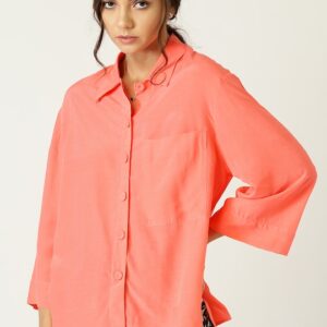 MANGO Women Boxy Fit Solid Casual Shirt