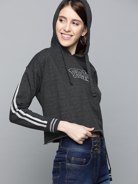 HERE&NOW Women Solid Hooded Sweatshirt