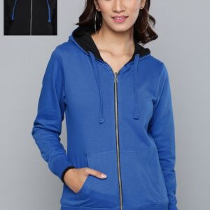 HERE&NOW Women Cotton Solid Reversible Hooded Sweatshirt