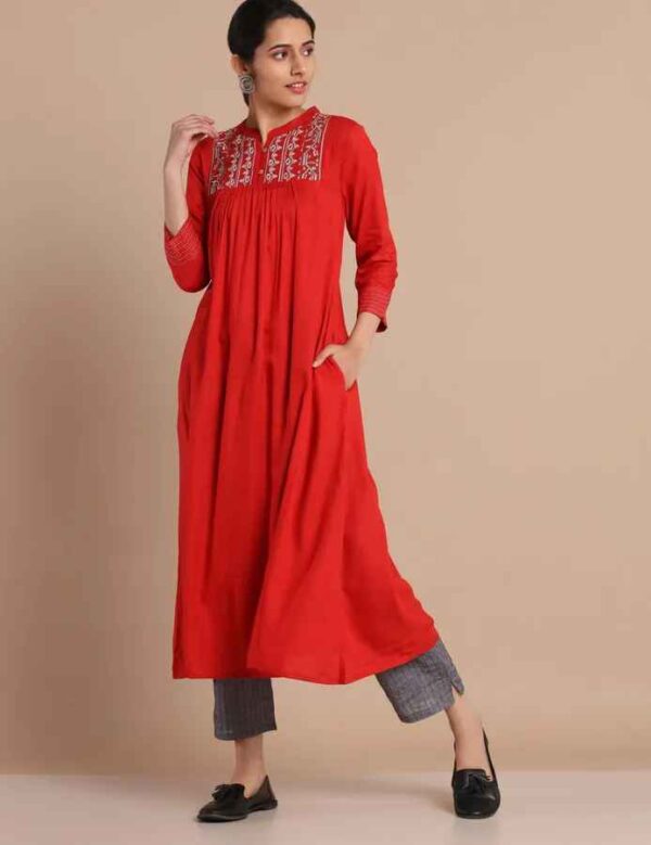 Imara Women Mandarin Collar Embroidered Dresses