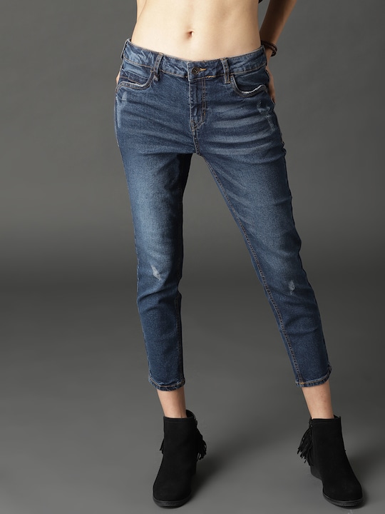 Roadster Women Skinny Fit Mid-Rise Low Distress Stretchable Cropped Jeans