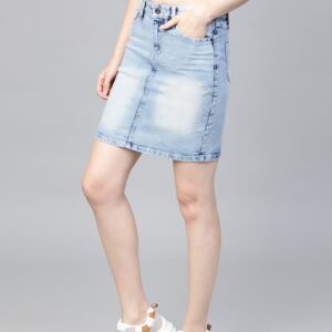 Roadster Women Washed Denim Straight Skirt