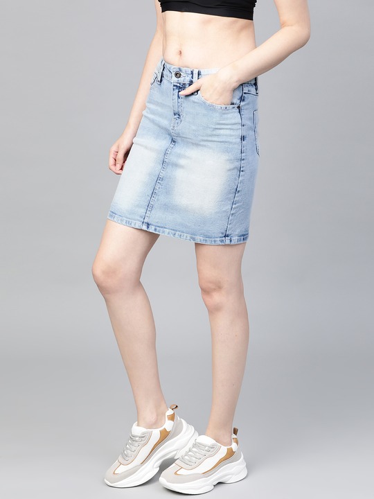 Roadster Women Washed Denim Straight Skirt