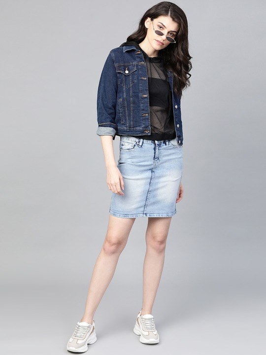 Roadster Women Washed Denim Straight Skirt