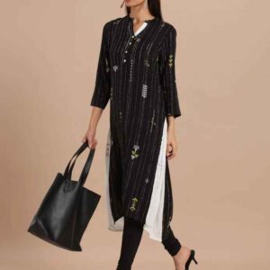 Imara Women Mandarin Collar Printed Kurta