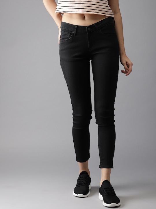 HERE&NOW Women Black Skinny Fit Stretchable Cropped Jeans