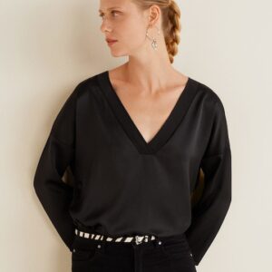 MANGO Women Black Solid Top