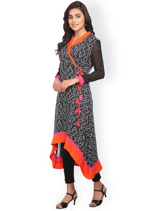 Alom Women Black Printed A-Line Kurta