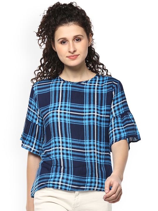 Mayra Women Blue Checked Top