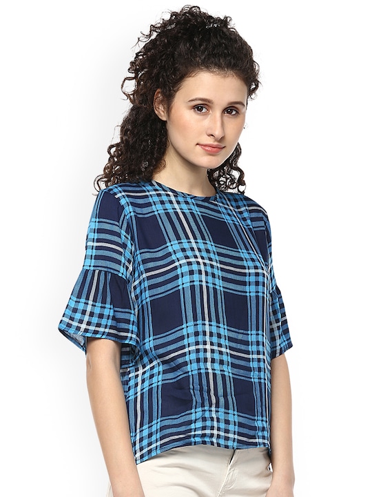 Mayra Women Blue Checked Top