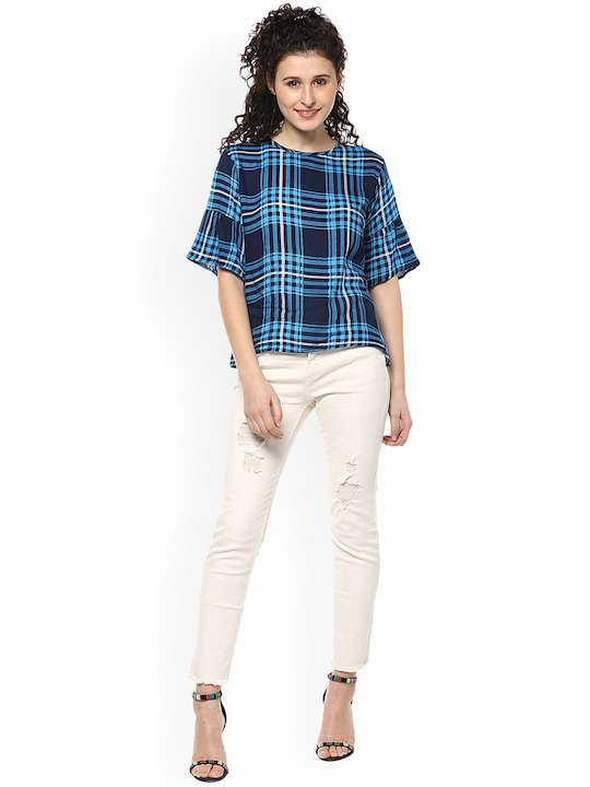 Mayra Women Blue Checked Top