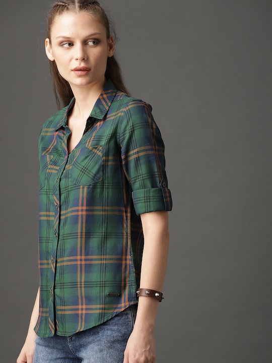 Roadster Women Slim Fit Checked Sustainable Casual Shirt