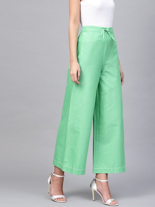 W Women Solid Cropped Wide Leg Palazzos