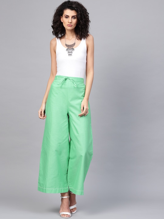 W Women Solid Cropped Wide Leg Palazzos