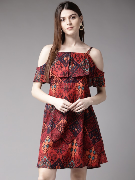 HERE&NOW Women Printed Fit & Flare Dress