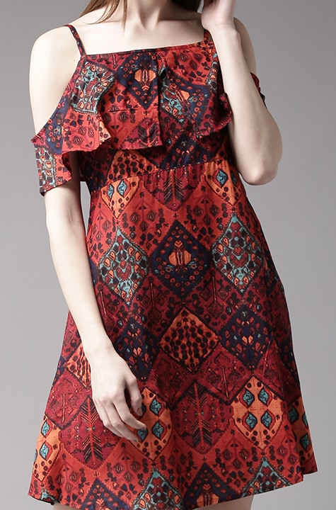 HERE&NOW Women Printed Fit & Flare Dress