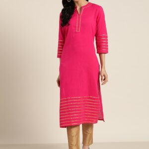 Sangria Women Pure Cotton Gotta Patti Work Straight Kurta