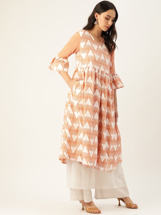 Sangria Women Geometric Printed Angrakha A-Line Kurta