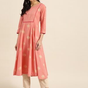 Sangria Women Printed Pure Cotton A-Line Asymmetric Kurta