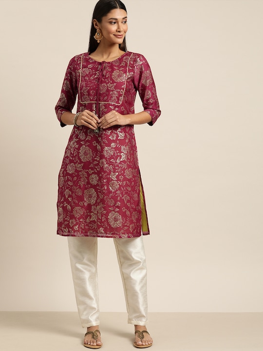 all about you Women Floral Printed Straight Kurta