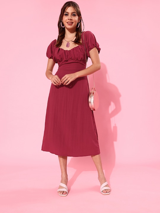 Moda Rapido Women Red Solid Midi A-Line Dress