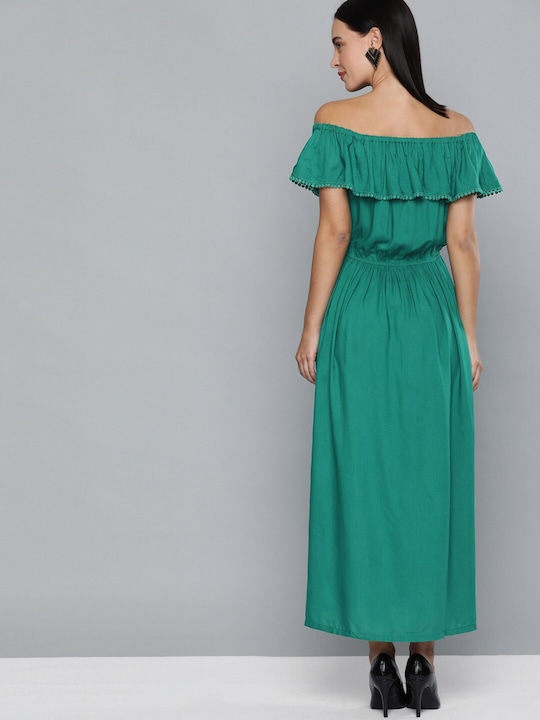 HERE&NOW Women Green Solid Maxi Dress