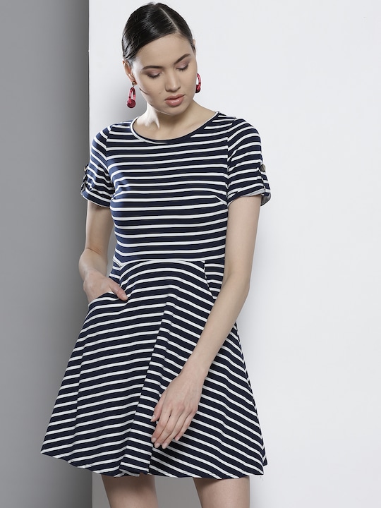 DOROTHY PERKINS Women Petite Striped Fit and Flare Dress