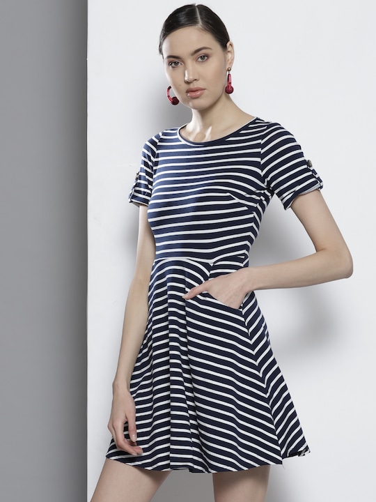 DOROTHY PERKINS Women Petite Striped Fit and Flare Dress