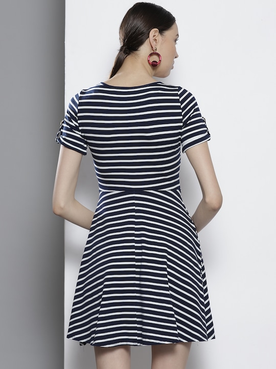 DOROTHY PERKINS Women Petite Striped Fit and Flare Dress