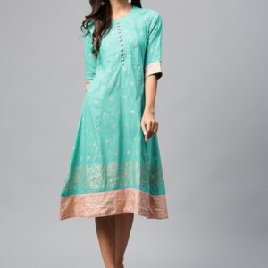 Shree Women Turquoise Blue Printed A-Line Dress