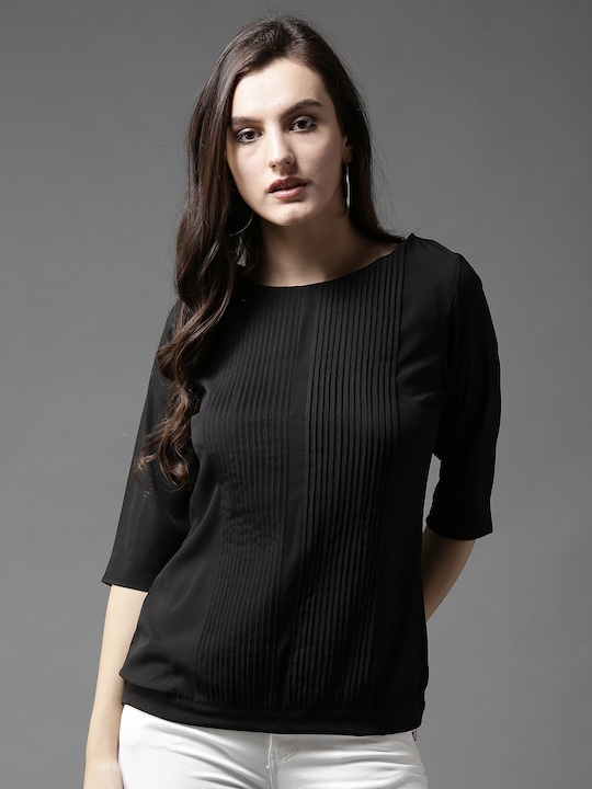 HERE&NOW Black Front Pleated Top