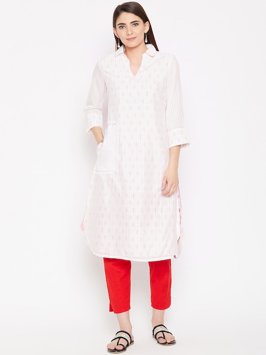 Biba Women White Solid Layered Pathani Kurta