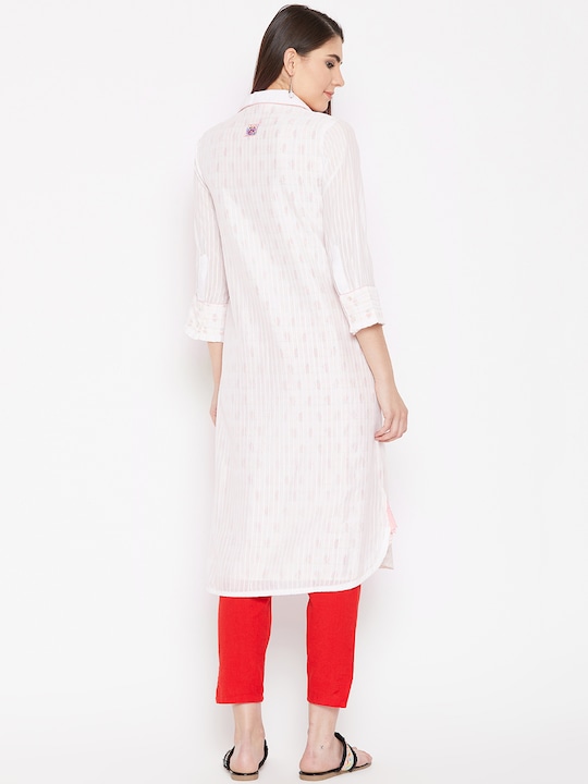 Biba Women White Solid Layered Pathani Kurta