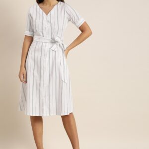 Moda Rapido Women Striped Pure Cotton A-Line Dress