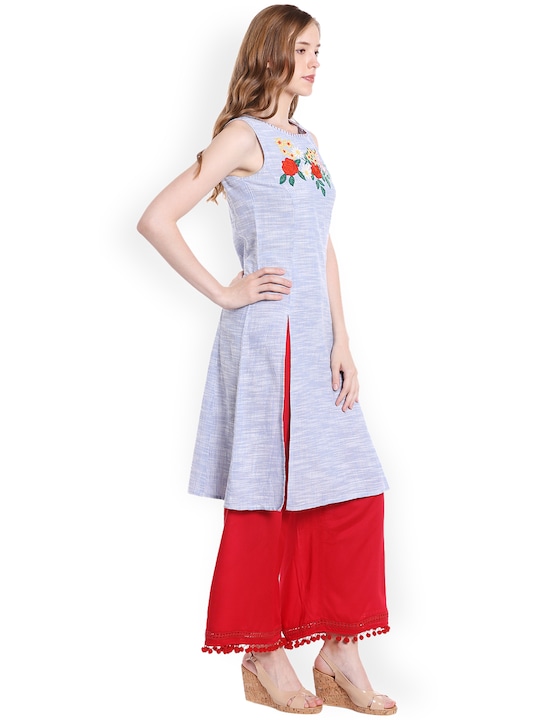 Fusion Beats Women Blue Woven Design A-Line Kurta