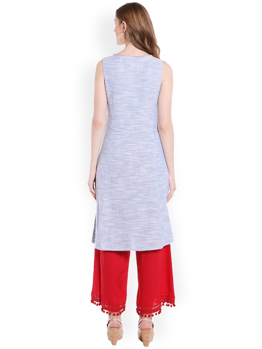 Fusion Beats Women Blue Woven Design A-Line Kurta