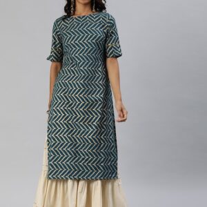 Anouk Women Printed Boat Neck Straight Kurta