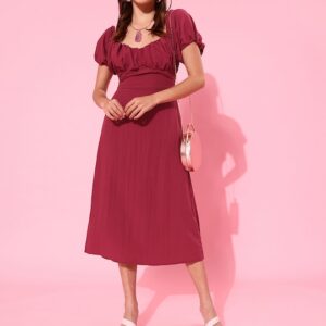 Moda Rapido Women Red Solid Midi A-Line Dress