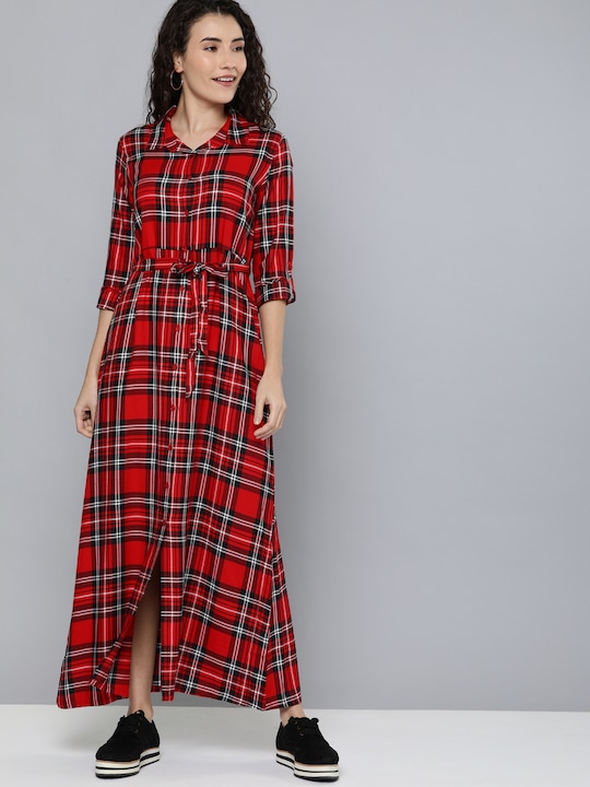 HERE&NOW Women Checked Maxi Dress